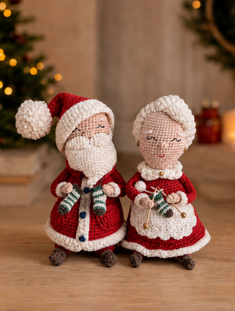 Casal Noel em amigurumi da Coleção Natal THM